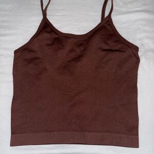 Brown Ribbed Spaghetti-Strap Tank Top